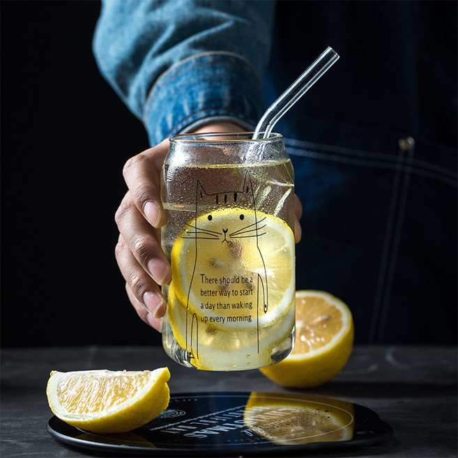 파라주니 캔음료 모양 아이스컵 밀크티 소다 유리잔 HJ0386, 고양이, 2개