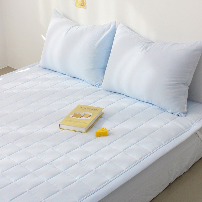 루시드슬립 국내산 부드러운 아멜리 워싱 고정밴딩 침대패드, 캐시미어 블루