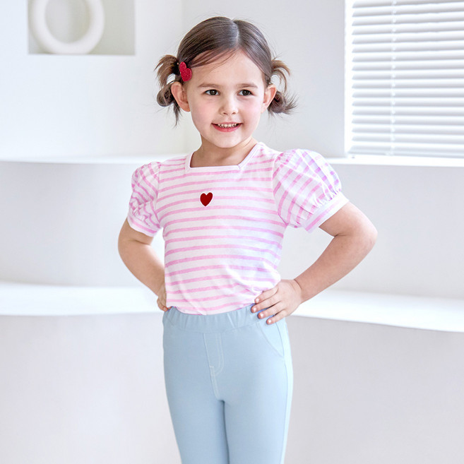 마리앤모리 여아용 통기성 스퀘어넥 스트라이프 티셔츠