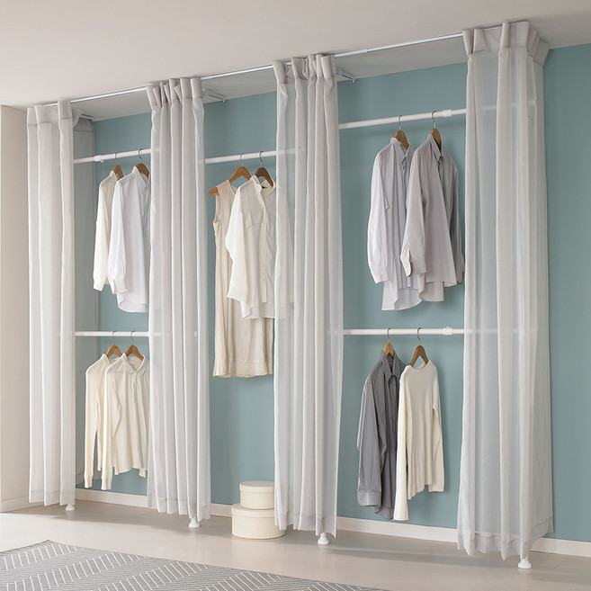 이지온 철제 드레스룸 시스템 설치형 커튼 옷걸이 행거 EO-S415, 그레이