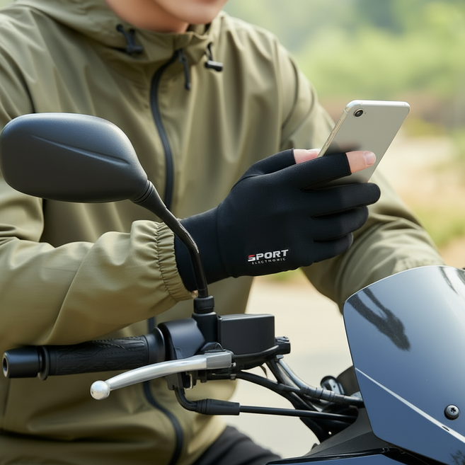 미다미 라이딩 낚시 등산 골프 햇빛차단 2홀 터치장갑 양손착용 세트 1611, 블랙, 1세트