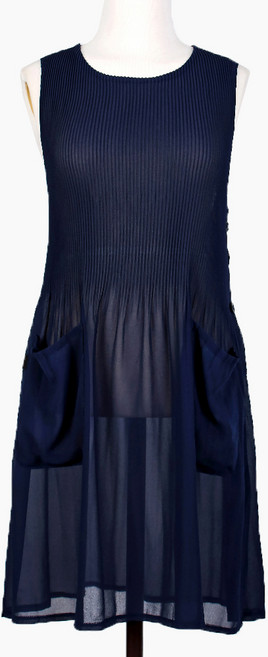 스피드가운 여름 플리츠 원피스 주름 앞치마, 네이비, 1개