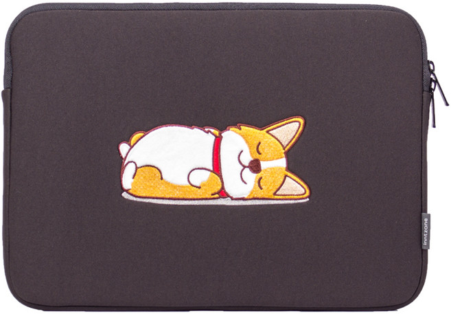 인트존 캐릭터 아이패드 갤럭시탭 태블릿 파우치 INTC-305X, 차콜블랙 코기