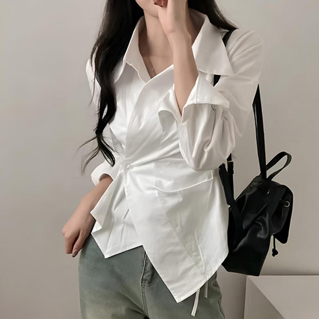 비비에모 여성용 마티네 언발란스 버튼 카라 셔츠 10875