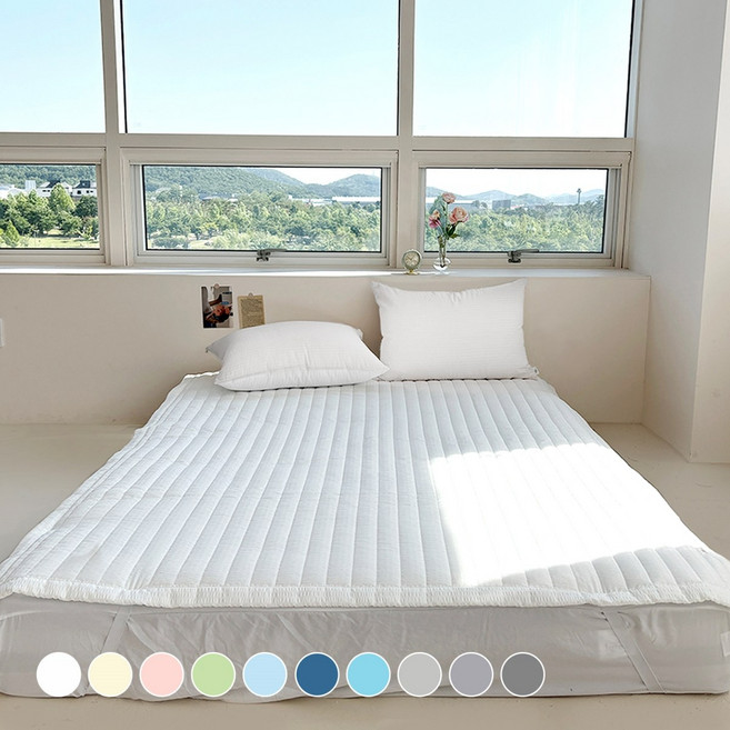 루시드슬립 국내산 시원 오션 시어서커 여름 침대 패드, 화이트