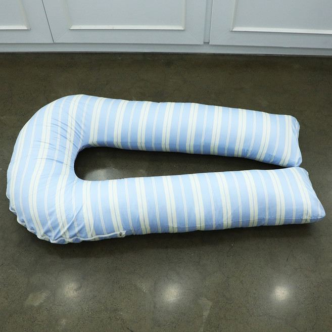 대일컴퍼니 믹스 스트라이프 U자 바디필로우 커버 + 솜 세트, 블루 + 화이트