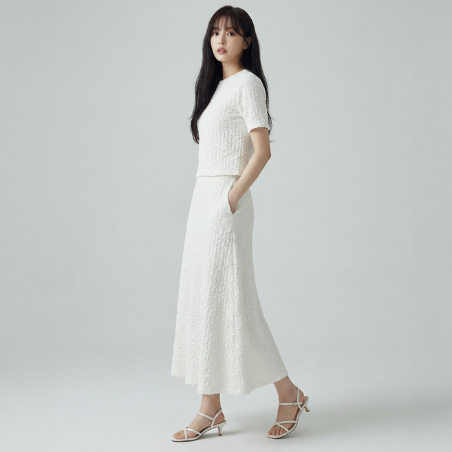 페이퍼먼츠 엠보싱 모던 시크 반팔 스커트 세트 14633
