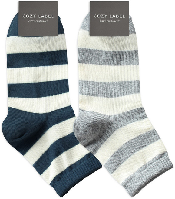 코지라벨 여성용 프레시 컬러 포인트 골지 링글 양말 2종 세트