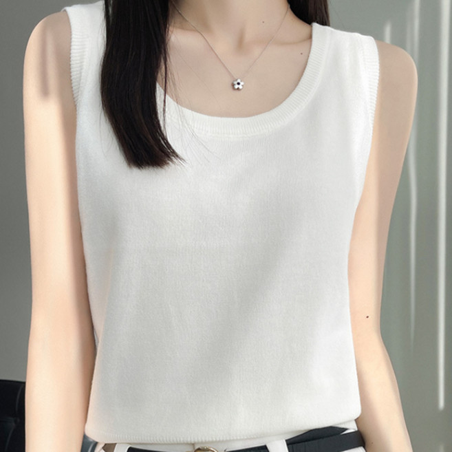 더시럽 여성용 라운드넥 베이직 니트 민소매