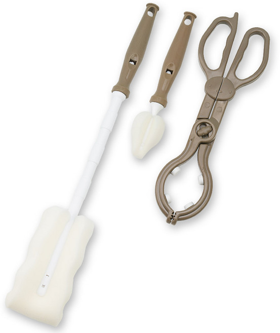 베이비베어 국내 제조 일자형 젖병솔 + 젖꼭지솔 + 젖병집게 세트, 1세트, 브라운