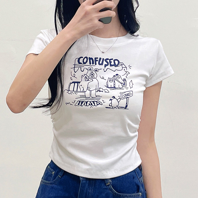 젤루나 여성용 면 라운드넥 셔링 슬림핏 반팔티 TH-62