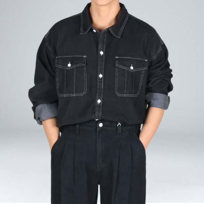 이브클로젯 남성용 논페이드 오버핏 데님 셔츠 6706-1