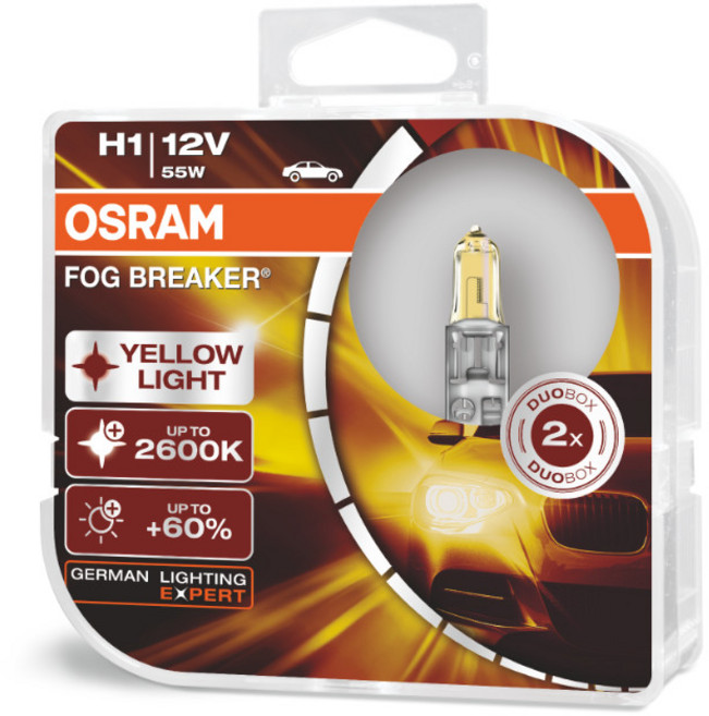 OSRAM 歐司朗 FOG BREAKER 鹵素燈泡 H1, 2個, 黃色