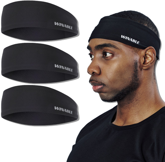 윈어블 스포츠 헤어밴드, 3개, 블랙