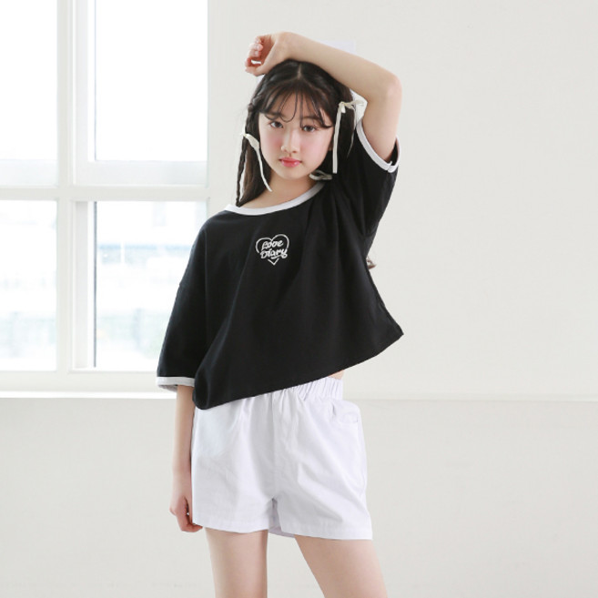 나나주니 라운드넥 러브크롭 반팔 티셔츠