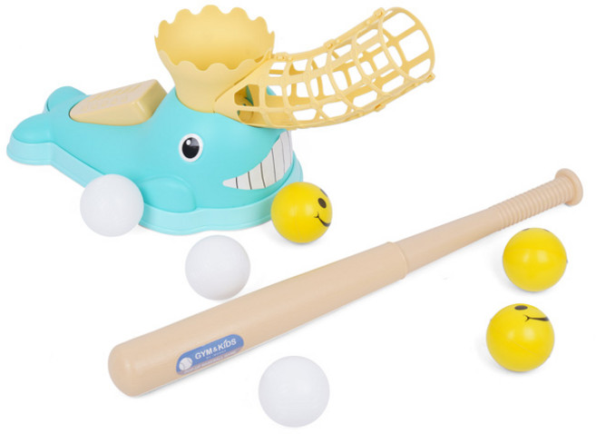 韓國 iWANNA 兒童用 Gym & Kids 鯨魚彈出式棒球打擊遊戲組, 藍色