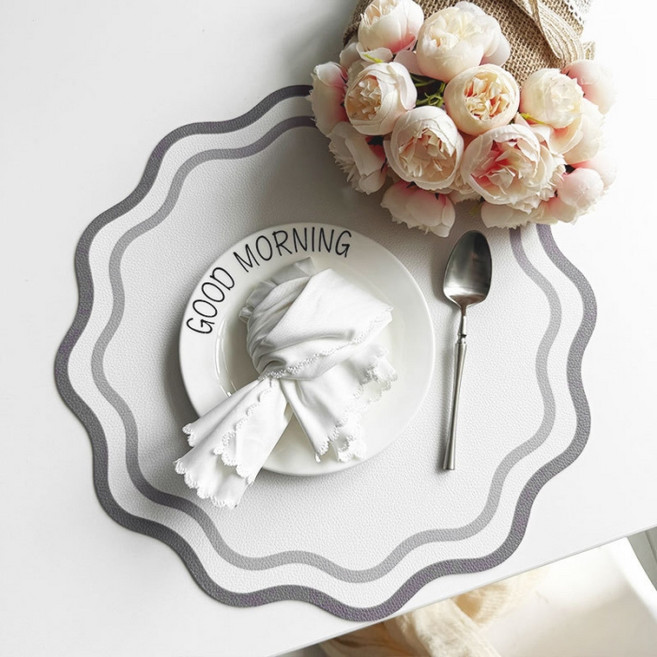 Daparang 現代粉彩布藝波浪餐墊 HJ1195, 灰色, 2個, 34cm