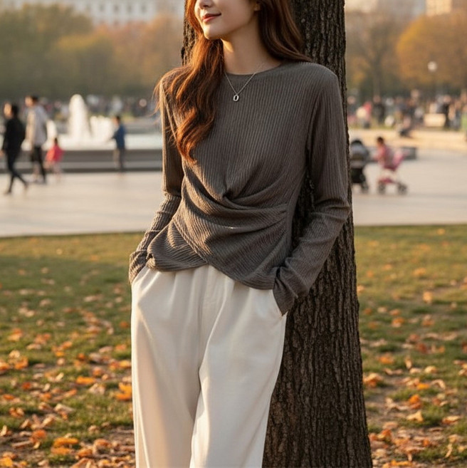 언헤브 여성용 크링클 주름 랩 스타일 티셔츠