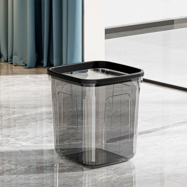 마메 봉투 고정 오픈형 다용도 투명 사각 휴지통, 투명 블랙