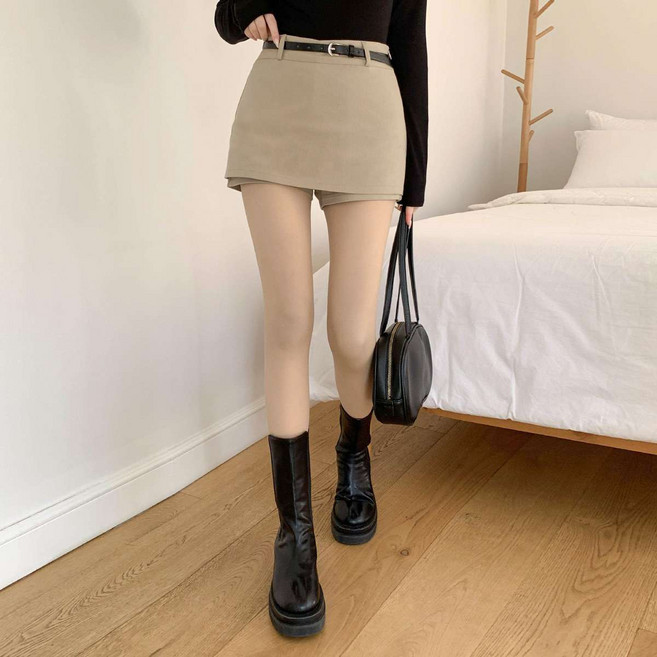 시크블랙 크로히 H라인 코튼 미니 치마바지 + 벨트 세트 cpsk7608k5c