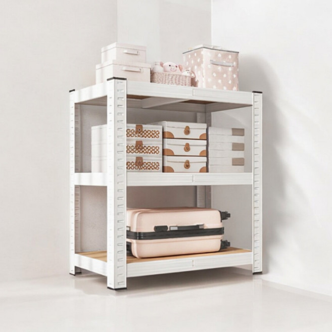 비마이엑스 튼튼 간단 조립식 철제 앵글 선반, 화이트, 3단