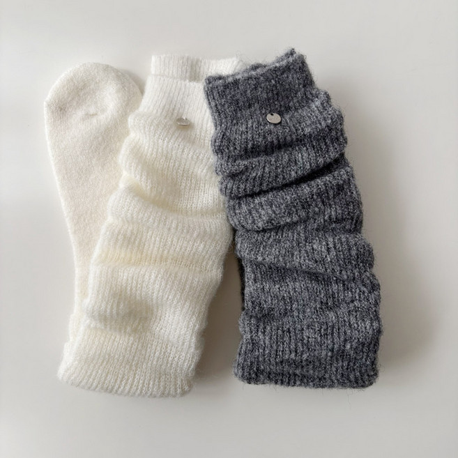 바비수 여성용 포니야 실버 장식 니트 롱 워머 오버 니삭스 2켤레 세트