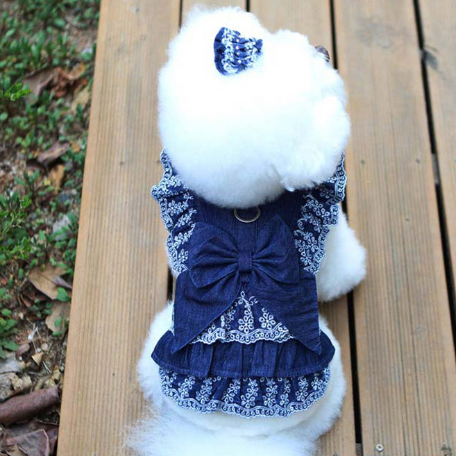 레어밍스 강아지 프린세스 워싱 데님 레이스 원피스, BLUE, 1개