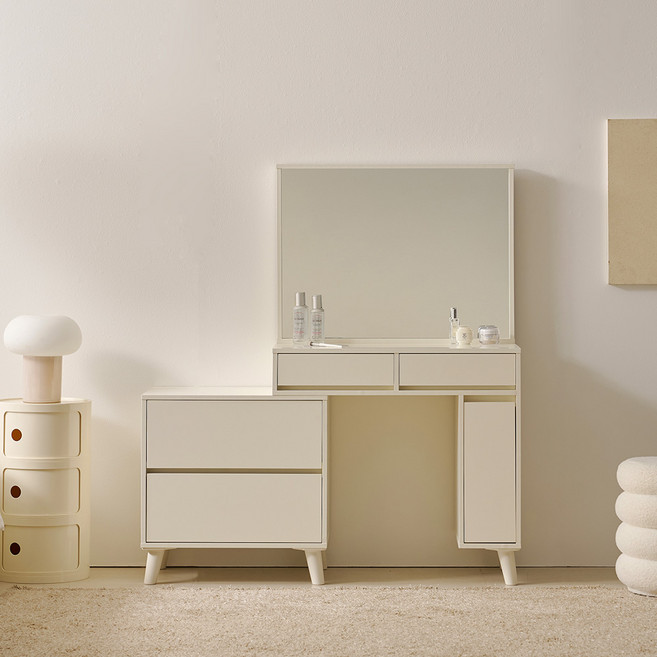 웰퍼니쳐 아렌느 확장형 수납 + 거울화장대 세트 방문설치, 크림 아이보리