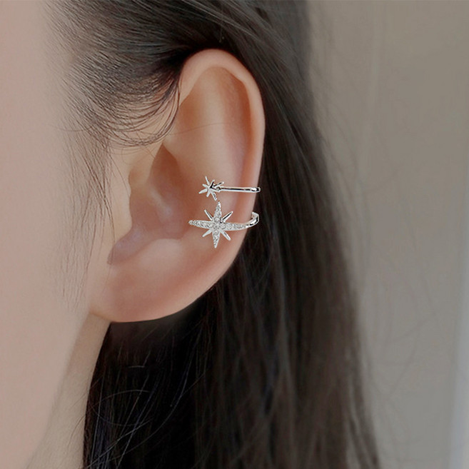 젤루나 여성용 팔각별 큐빅 곡선 반짝 포인트 귓바퀴 귀찌 이어커프 P-739