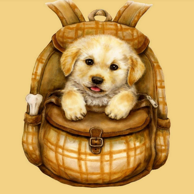 알로데 가방 속 동물 배낭 벽 장식 DIY 보석십자수 스퀘어 40 x 50 cm, NO. 04, 1개