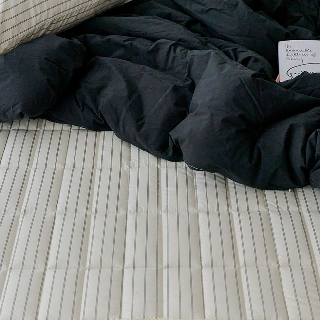 깃든 국내 제조 메르 60수 고밀도 순면 침대패드, 크림 스트라이프