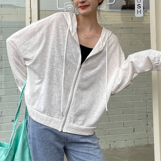 더시럽 여성용 얇은 햇빛가리개 긴팔 후드집업