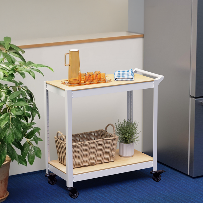 홈던트하우스 철제 이동식 수납 선반 트롤리, 화이트, 2단