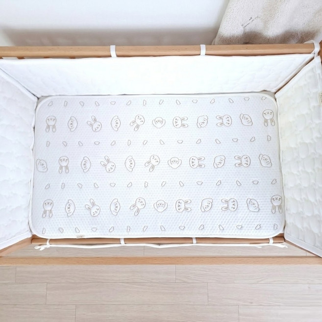 아이레빗 유아용 아이스론 양면 쿨매트 슈퍼싱글 고정끈, 화이트토끼, 1개