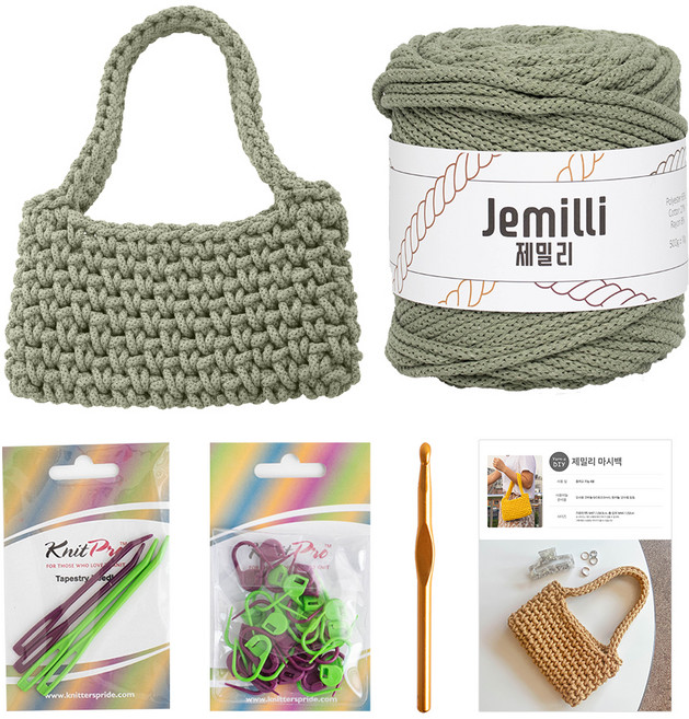 yarna 제밀리 마시 미니백 뜨개질 DIY 패키지, 13 카키, 1세트