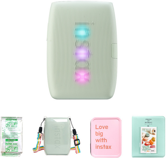 인스탁스 미니링크3 포토프린터 세이지그린 + 투명케이스 + 미니필름 10p + 틴케이스 + 마카롱 2단앨범 세트, 1세트