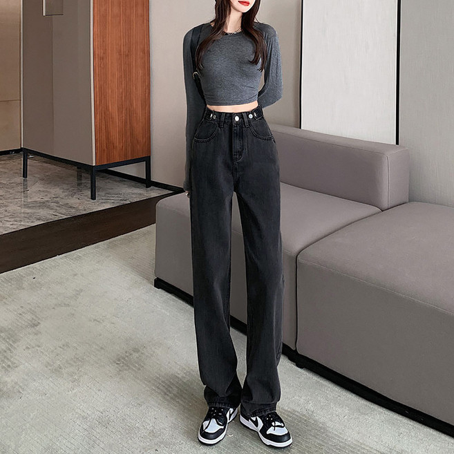 Starbean 女款高腰寬版丹寧褲