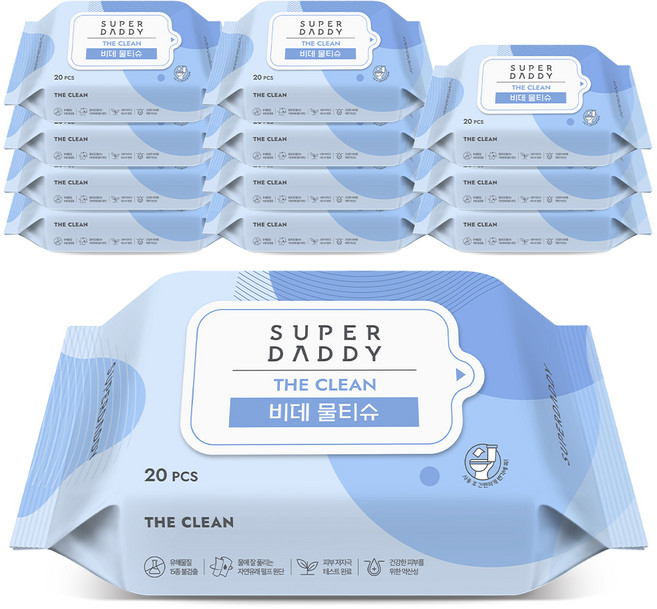 슈퍼대디 더클린 비데 물티슈 휴대형, 60g, 20개입, 12개