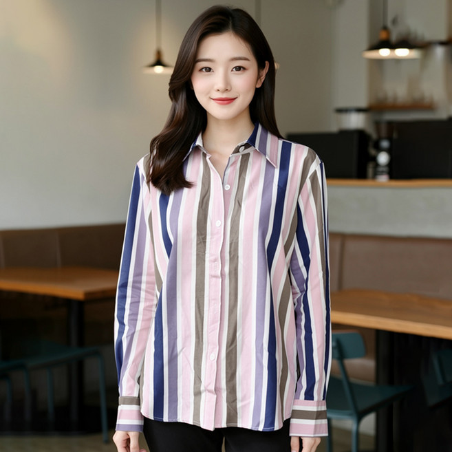 Andaromi 女款復古條紋襯衫