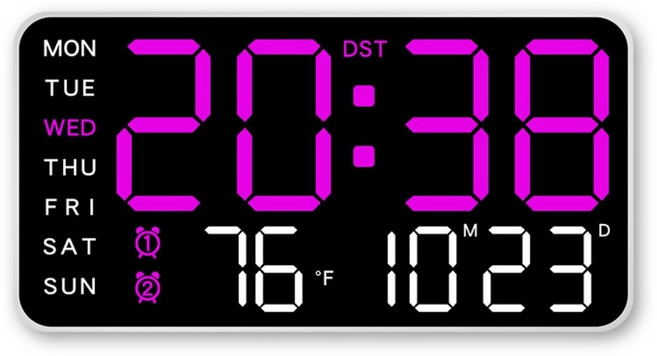 Couselect 多功能LED數字鐘/無邊框大螢幕電子鐘/掛立兩用床頭鬧鐘 時間溫度顯示/雙鬧鈴, 白色