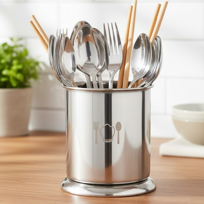UH홈데코 스텐 물빠짐 수저통, 실버, 1개