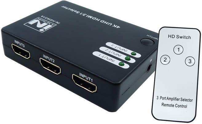 인네트워크 리모콘 포함 4K 30Hz 지원 HDMI 3:1 선택기 IN-HSW31A, 블랙, 1개