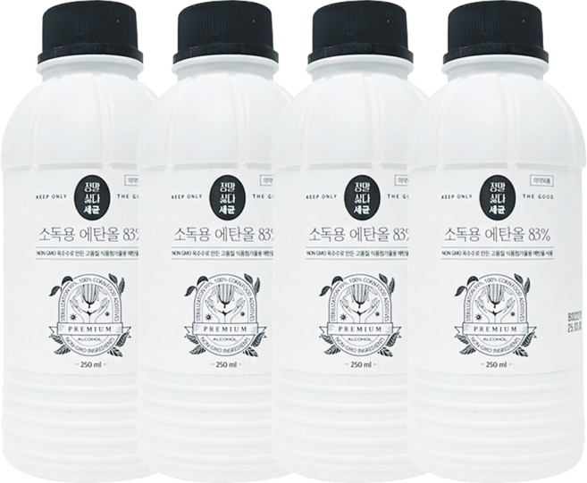 정말싫다세균 식품첨가물용 소독 에탄올, 4개, 250ml