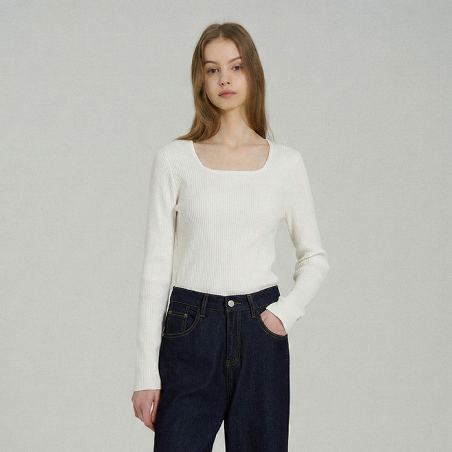 에이비플러스 여성용 스퀘어넥 골지 니트 티 LSA5MW42