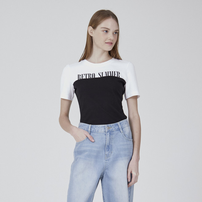 쥬시쥬디 여성용 J 몸판 배색 반팔티셔츠 JXTS322D