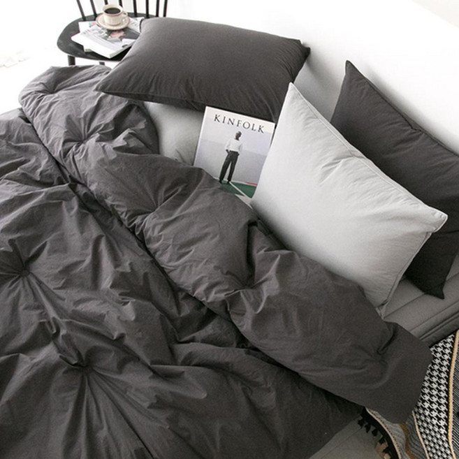 basictone 韓國製 手工絎縫 寬幅 高密度 純棉 飯店式 薄被, 深炭灰色