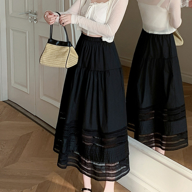 페이퍼먼츠 레이셀 우아한 밴딩 여름 미디 스커트 10439