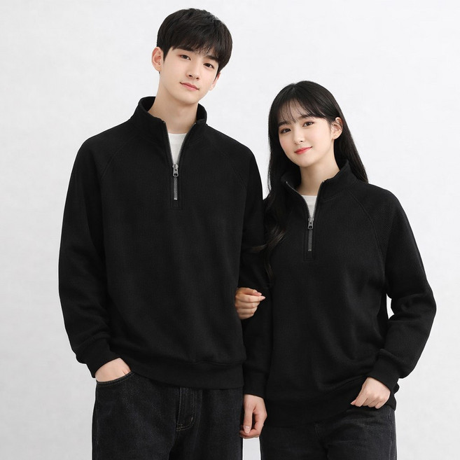 언헤브 남녀공용 캐주얼 하프집업 맨투맨