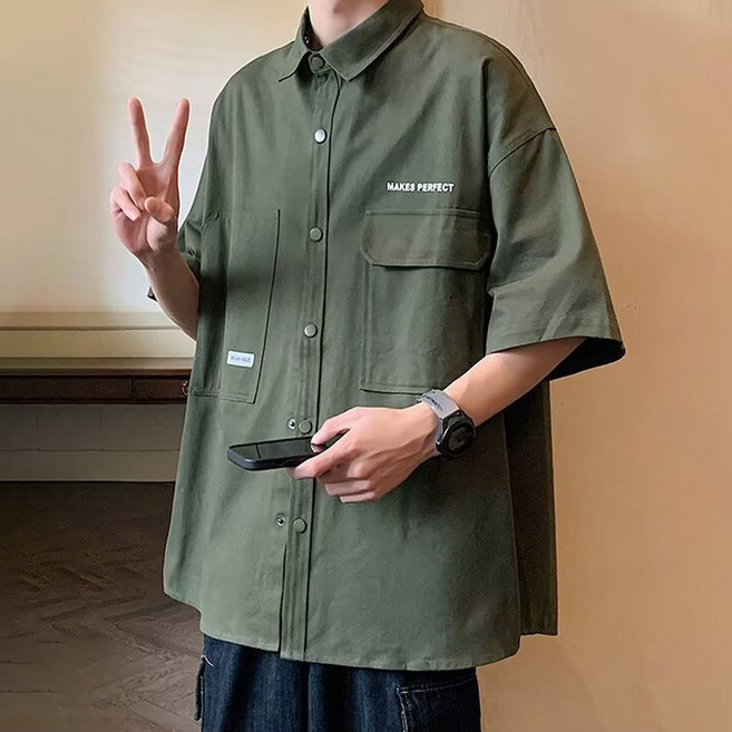 마켓에이 남성용 레온 캐주얼 반팔 셔츠 자켓