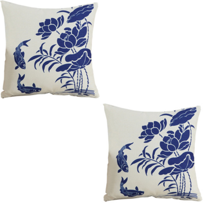 고급 패턴 하얀 도자기 시리즈 소파쿠션 커버 2p